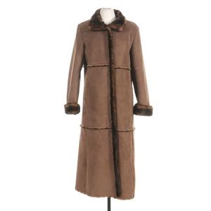 Long Faux Fur & Suede Brown Coat